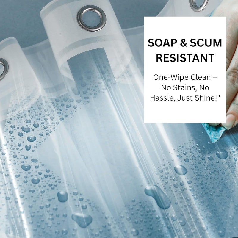 RELY+ + Shower Curtain Liner with Magnets | 72X72 inches | Clear PEVA, 70 GSM Premium Thickness | Fits Standard Shower, Waterproof, Odour-Free, Rustproof Grommets - Image 2